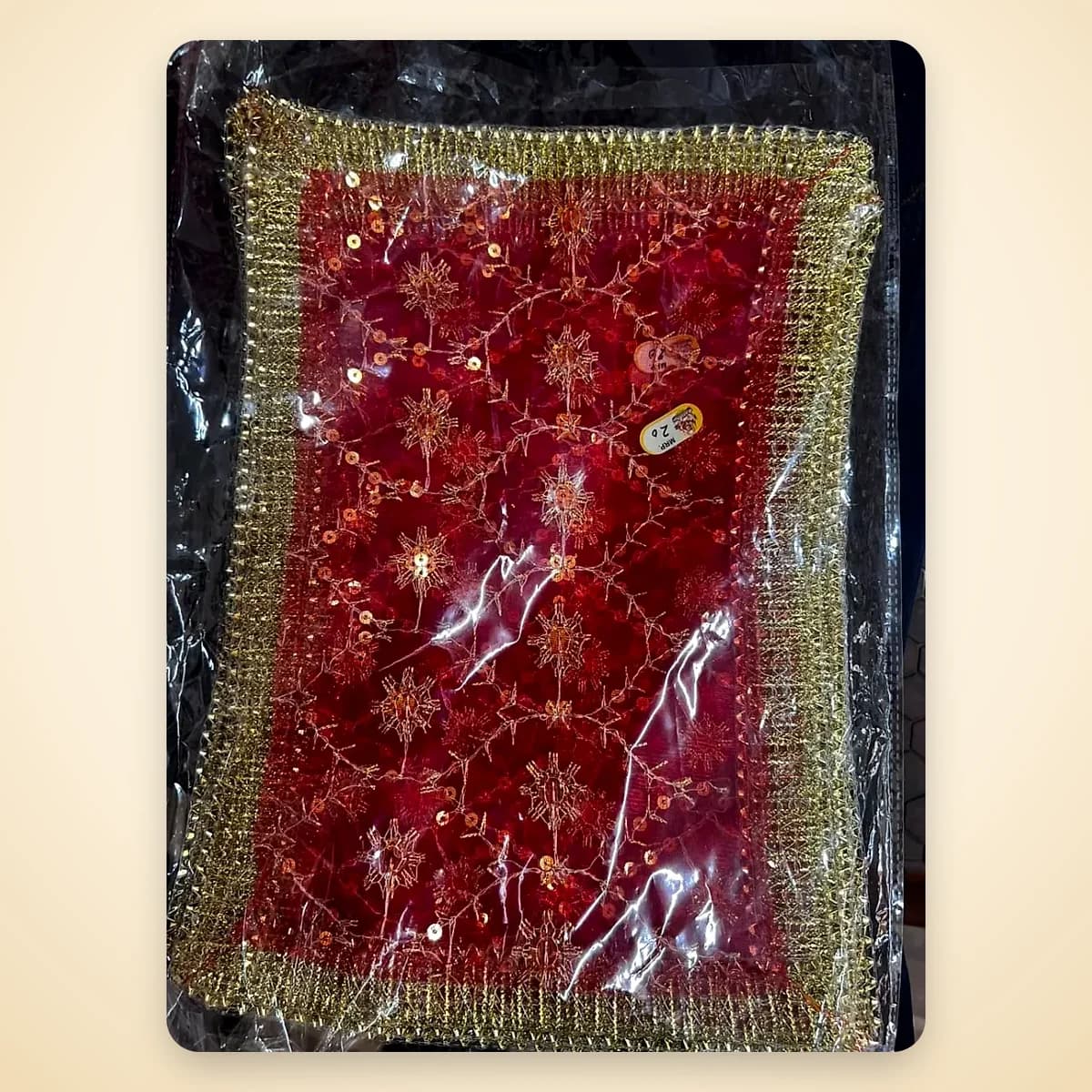 Mata ki Chunri - Red Net Sequin Embroidery